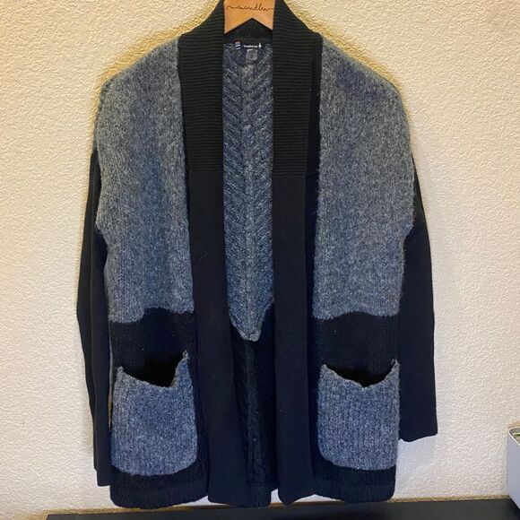Smart wool cardigan small black and grey oversized open - Picture 1 of 4
